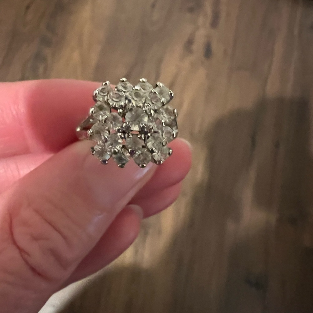 Vintage Crystal Cluster Ring/Elegant Silver Ring